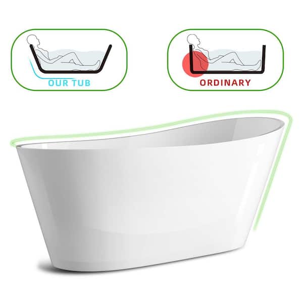 Baily 67 in. L 29.5 in. W Soaking Bathtub in Glossy White Acrylic Oval Slipper Flatbottom Freestanding Bathtub