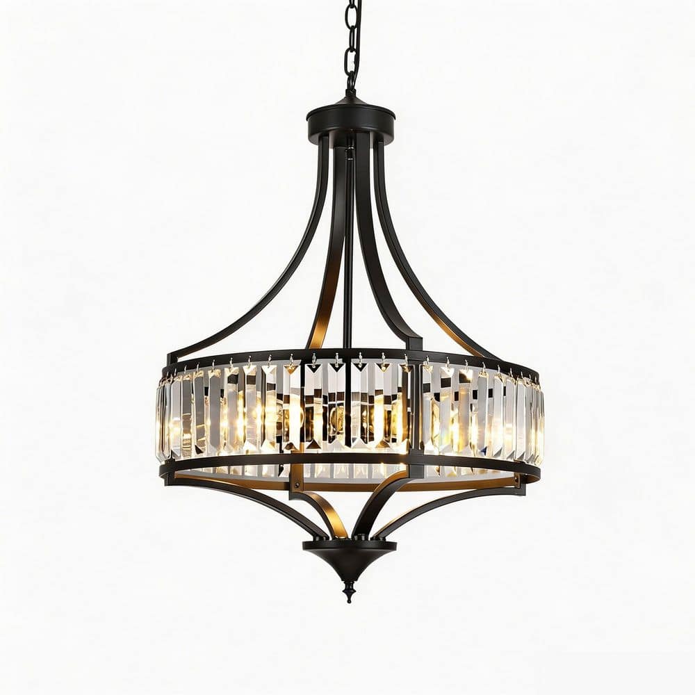 その他 Sund/City Lights,ANJ115,anjunabeats YANSUN 5-Light Matte Black Drum Chandelier with Crystal, E26