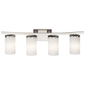 Crosby 31 in. 4-Light Brushed Nickel Contemporary Bathroom Vanity Light with Satin Etched Opal Glass