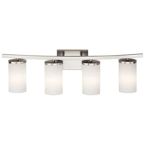Crosby 31 in. 4-Light Brushed Nickel Contemporary Bathroom Vanity Light with Satin Etched Opal Glass