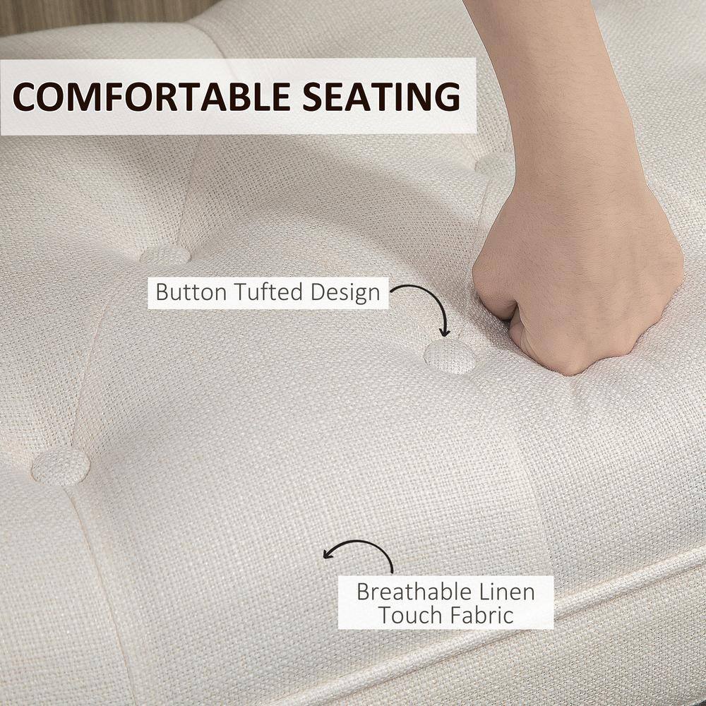 Elegant Cream White Linen Upholstered Bed End Bench with Tufted Design