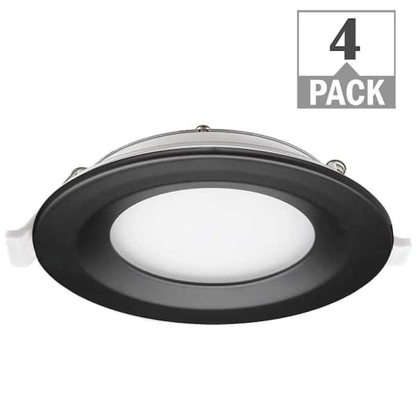 Commercial Electric 4 in. Adjustable CCT Integrated LED Canless Recessed Light Black Trim Kit 650 Lumens Kitchen Bathroom Remodel (4-Pack)