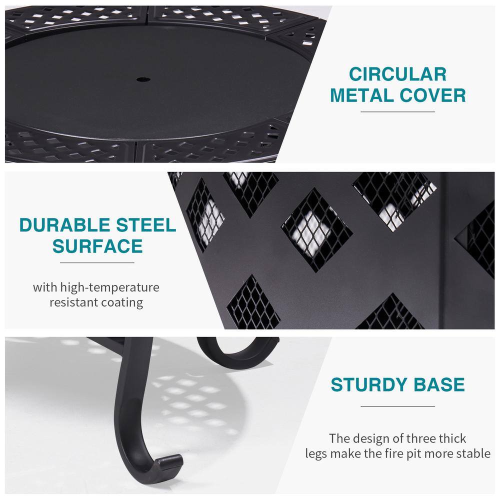 28" Black Round Wood Burning Fire Pit with Double Grill