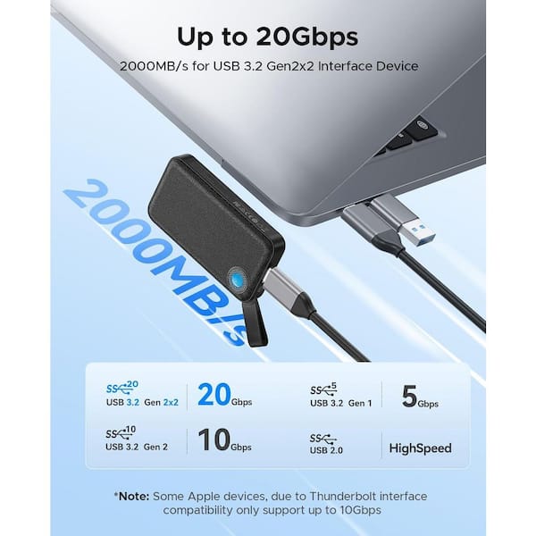 Yichuhaoxi 2TB Mini Portable SSD, Up to 2000MB/s with 2-in-1 USB C