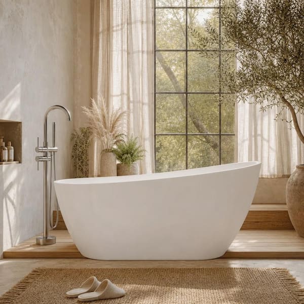 Comfy 67 in. x 31.5 in. Soaking Bathtub with Drain in Glossy White Freestanding 100% Pure Virgin Acrylic Bathtub