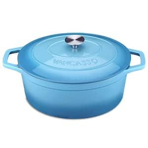 8 qt. Oval Non-Stick Cast Iron Dutch Oven in Light Blue with Lid