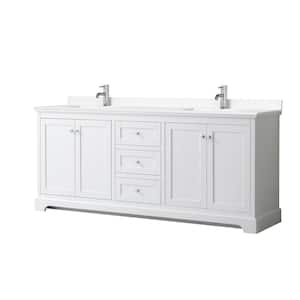 Avery 80in.Wx22 in.D Double Vanity in White with Cultured Marble Vanity Top in White with White Basins