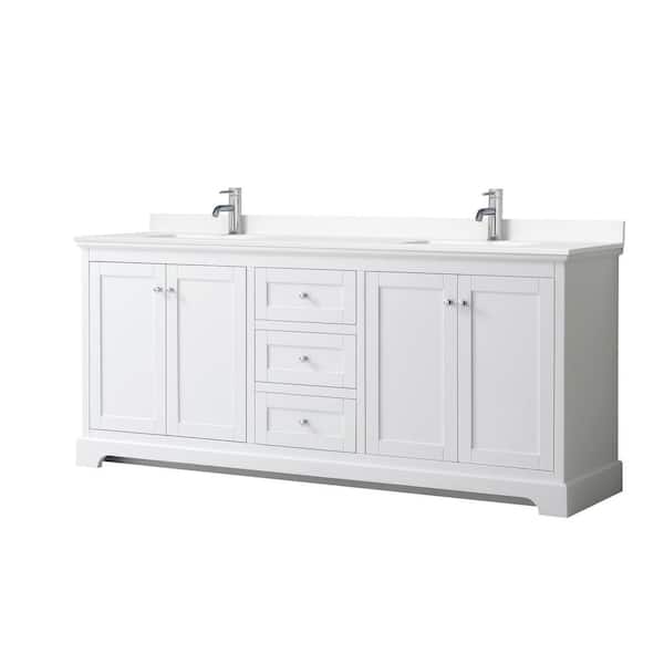 Wyndham Collection Avery 80in.Wx22 in.D Double Vanity in White with Cultured Marble Vanity Top in White with White Basins