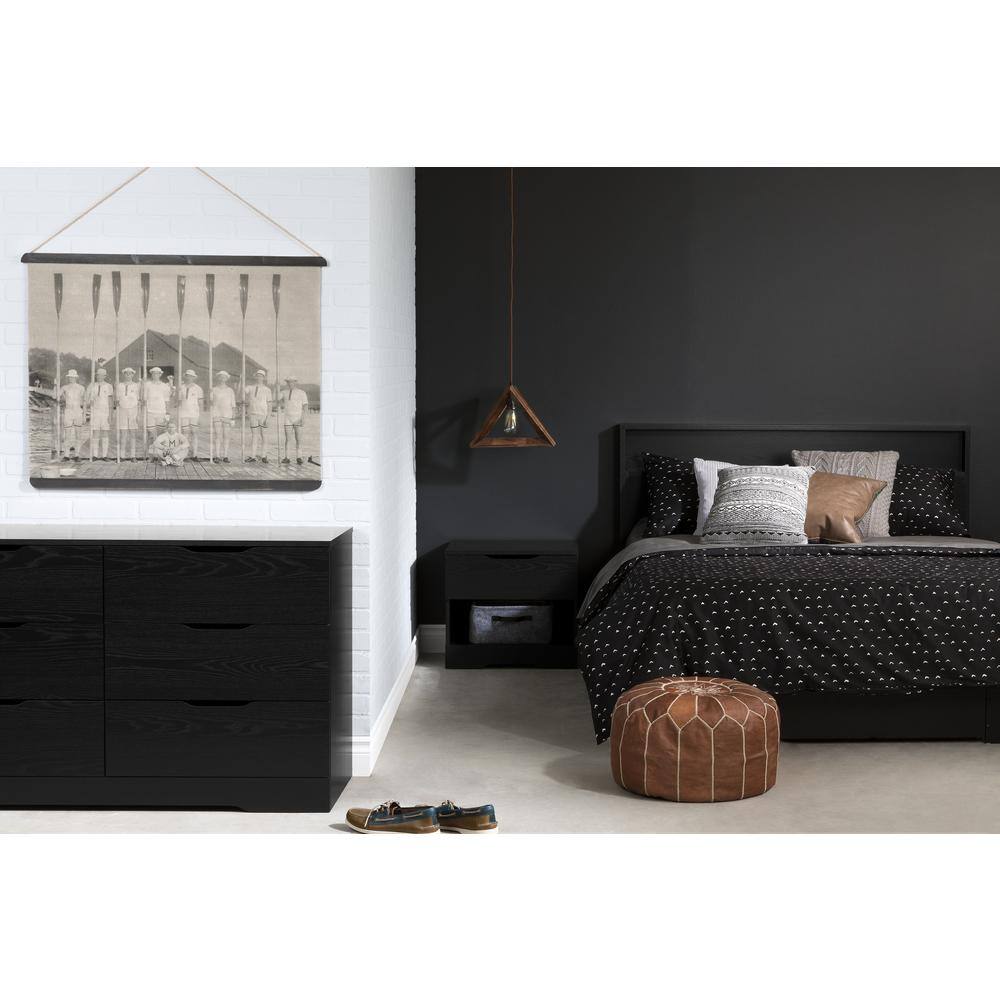 Black Oak Queen Platform Bed with Single Drawer