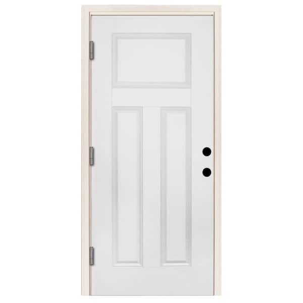 Steves & Sons 32 in. x 80 in. Element Series 3-Panel White Prime Steel Prehung Front Door with Right-Hand Outswing w/ 4-9/16 in. Frame