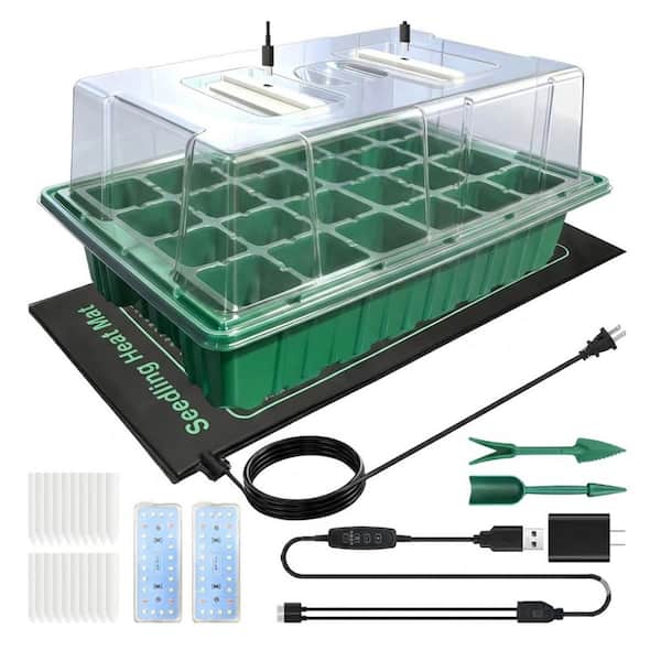 Seed Starter Tray Kit with Grow Light, Heat Mat, Humidity Dome, Adjustable Vent, Ideal for Seed Germination