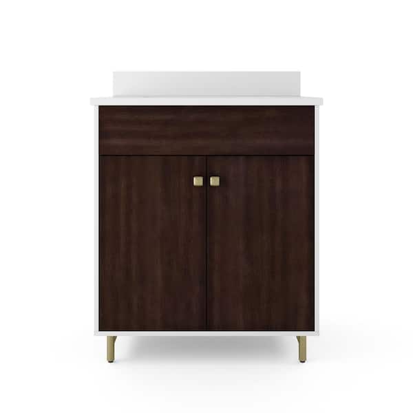 SCOTT LIVING LaRue 30 in. W x 20 in. D x 34.5 in. H Bathroom Vanity in Bright White, Cherry with Quartz Top