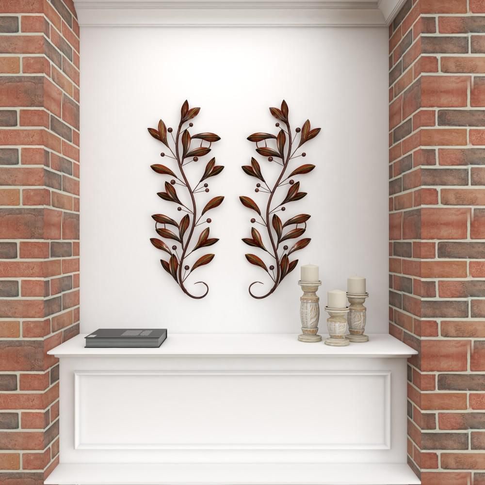 Brown Metal Leaf Wall Sculpture Set of 2