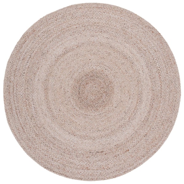 Braided 6 ft. x 6 ft. Tan Solid Color Distressed Round Area Rug