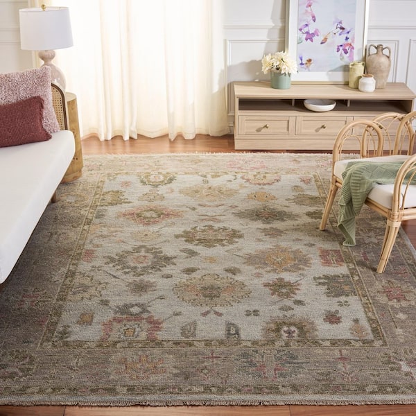 Samarkand 10 ft. x 14 ft. Light Blue/Sage Floral Border Area Rug