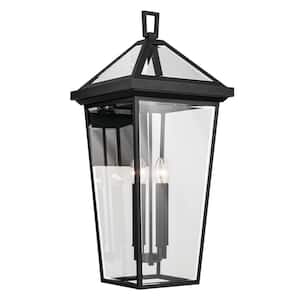 Regence 30.25 in. 4-Light Textured Black Traditional Outdoor Hardwired Wall Lantern Sconce with No Bulbs Included