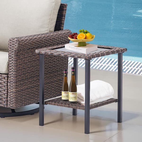 6-Piece Wicker Patio Conversation Set with Beige Cushions