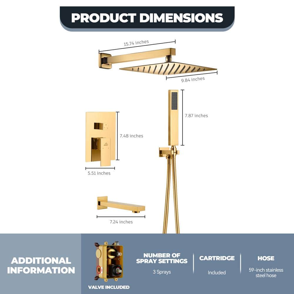 Brushed Gold Multi-Head Wall Mounted Rain Shower System