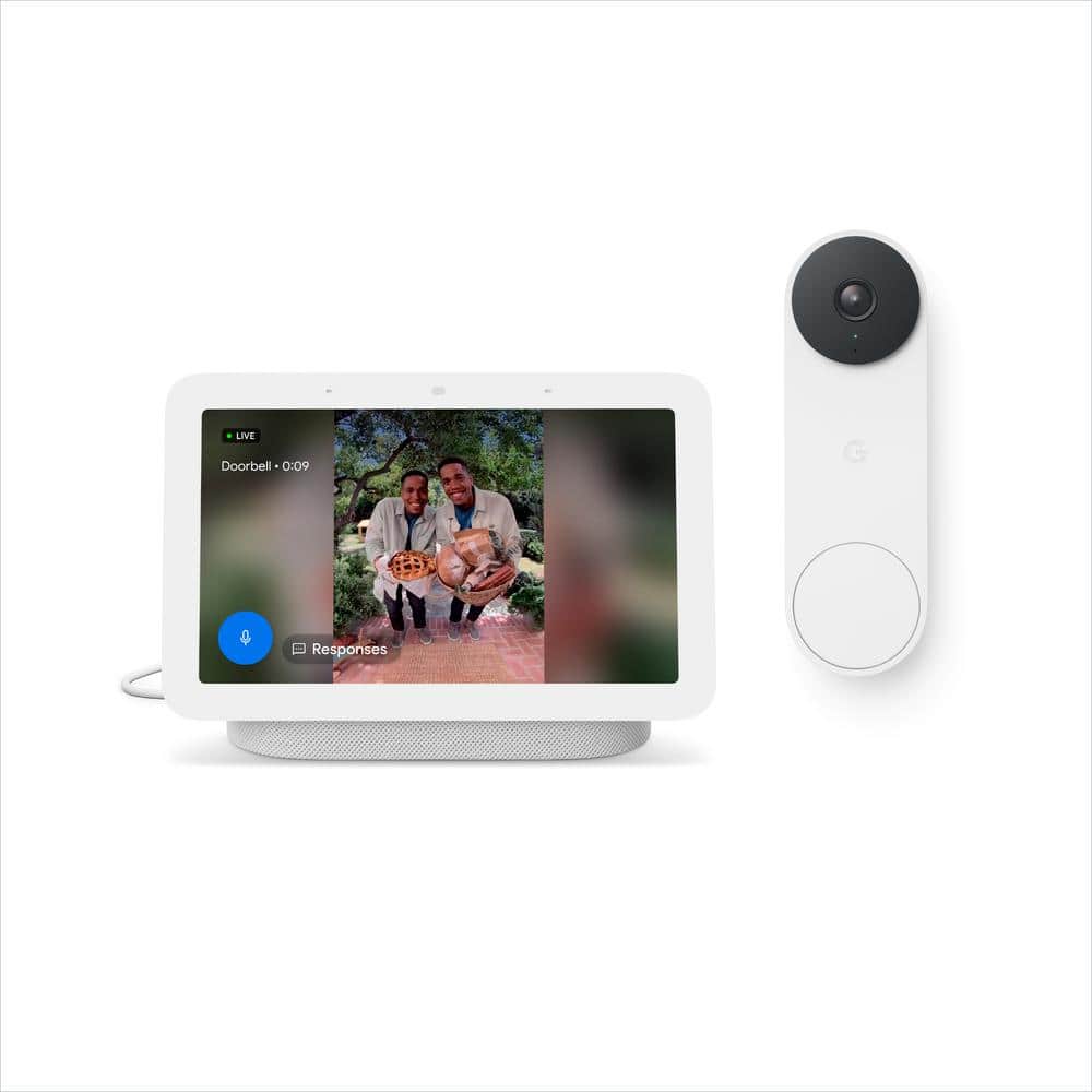 Google Nest Doorbell (Wired, 2nd Gen) Smart Video Doorbell Camera Snow and  Nest Hub 2nd Gen 7 in. Smart Home Display Chalk GA05180-US - The Home Depot