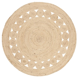Natural Fiber Ivory Doormat 3 ft. x 3 ft. Round Border Area Rug