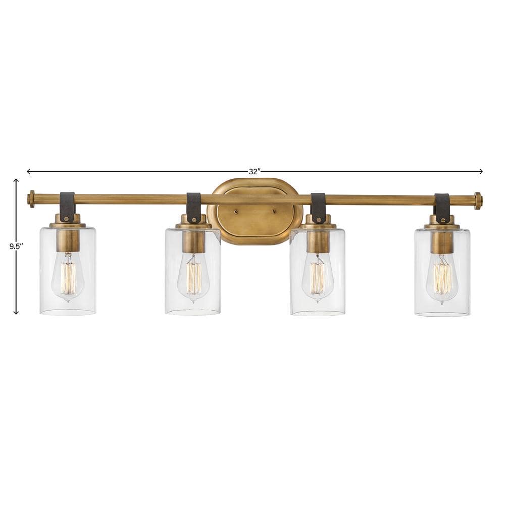 Halstead Heritage Brass 4-Light Vanity with Clear Glass Shades