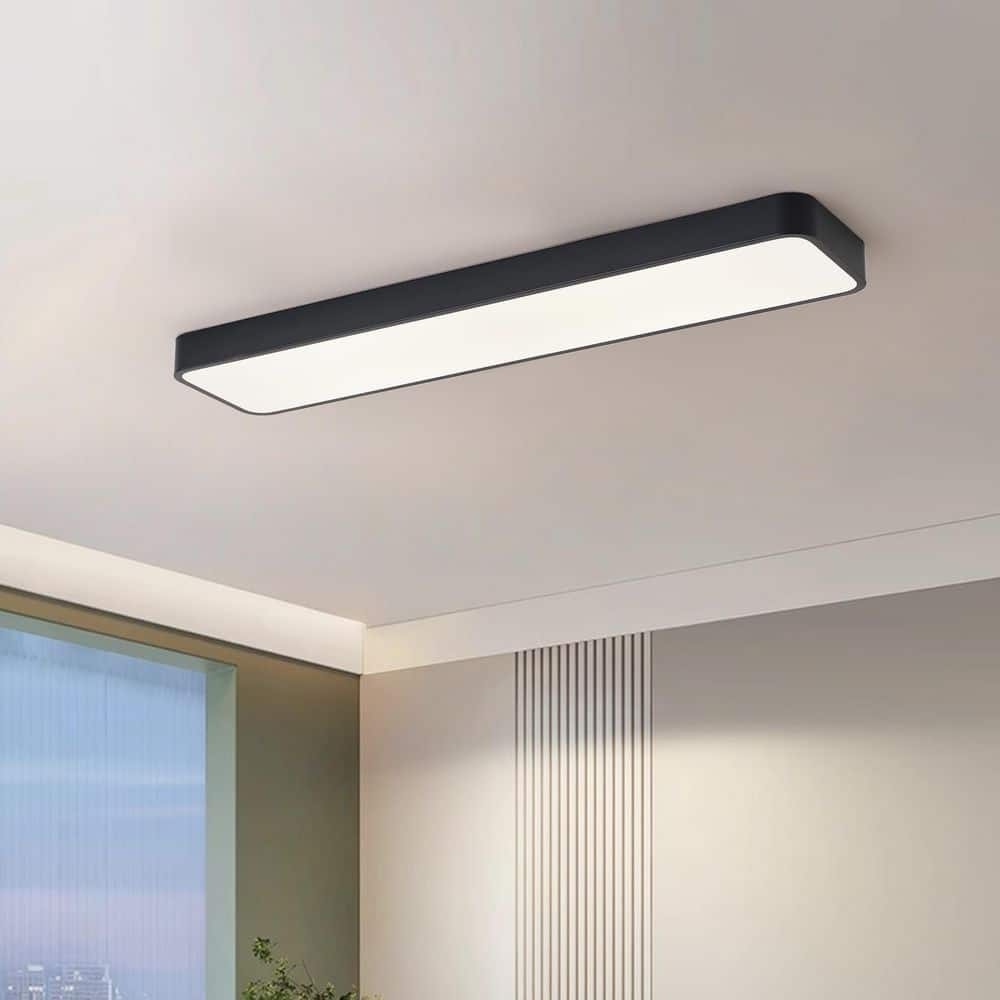 aiwen 35.43 in. 46-Watt Modern Black Rectangle Integrated LED