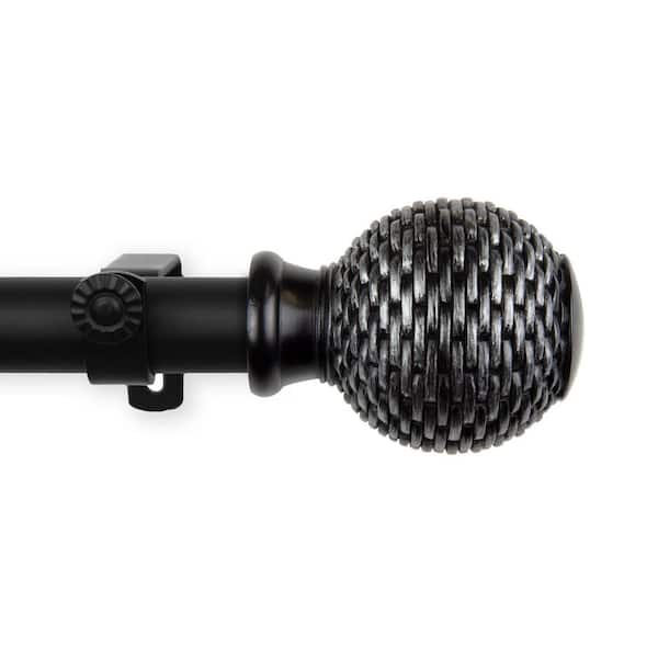EMOH 28 in. - 48 in. Adjustable Single Curtain Rod 1 in. Dia in Black with Talitha Finials