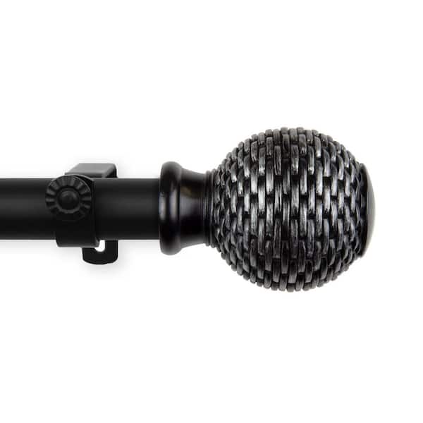 EMOH 120 in. - 170 in. Adjustable Single Curtain Rod 1 in. Dia in Black with Talitha Finials