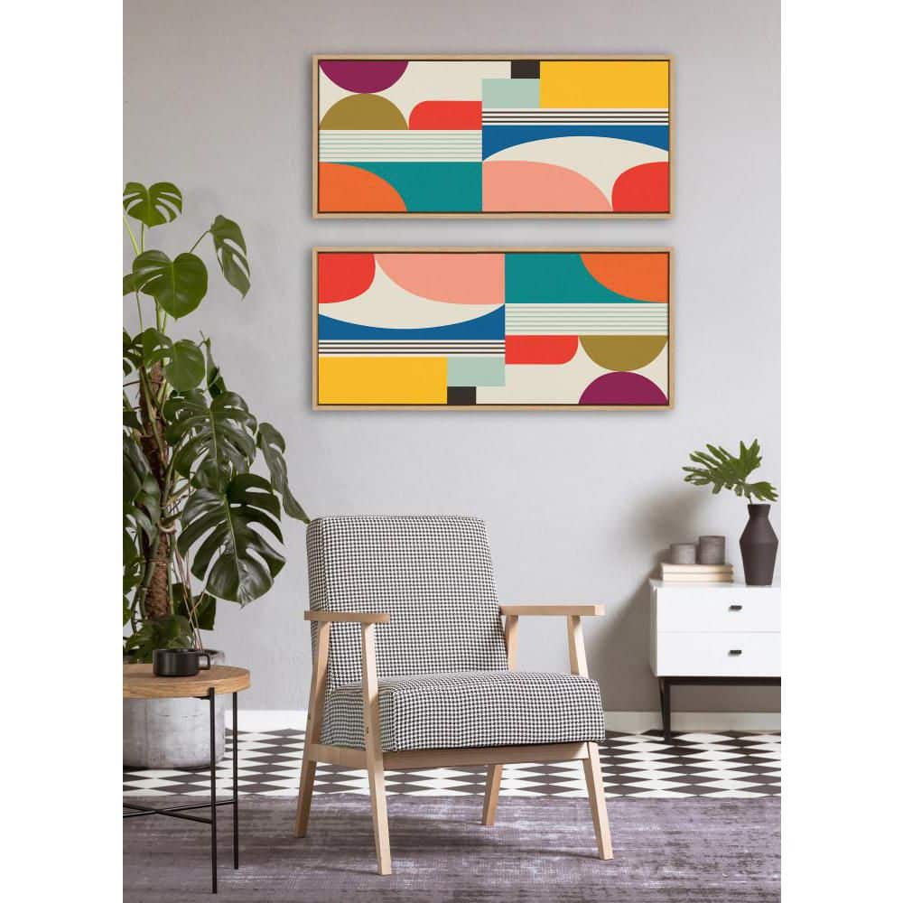Colorful Abstract Mid-Century Modern Canvas Wall Art, 20" x 43"