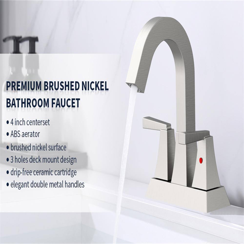 Brushed Nickel Double Handle Mid Arc Bathroom Faucet