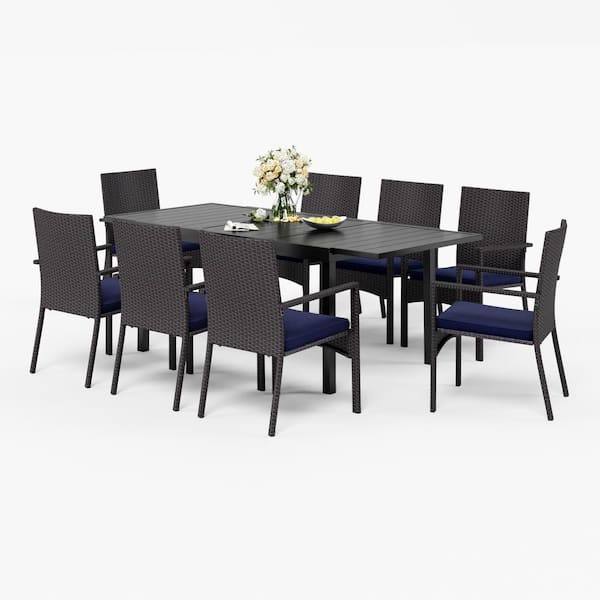 PHI VILLA 9-Piece Metal Patio Outdoor Dining Set with Rectangle ...