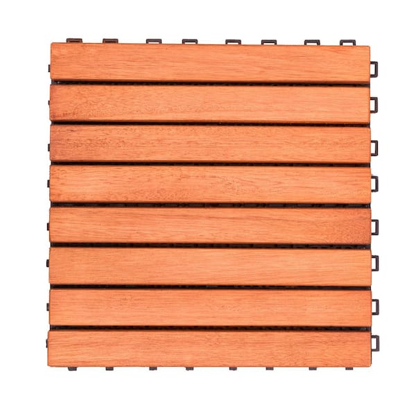 HOTEBIKE 11 in. x 11 in. 8-Slat Wood Interlocking Deck Tile in Reddish Brown(Set of 10 Tiles)