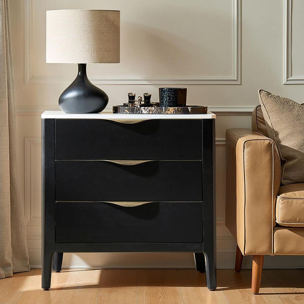 JAYDEN CREATION Niccol Black 3 Drawer 25.75 in. W Nightstand with