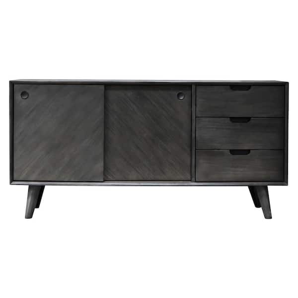 Armen Living Leven Mid-Century Tundra Grey Acacia Buffet Cabinet