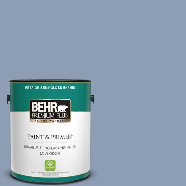 BEHR PREMIUM PLUS 1 gal. #PMD-72 Periwinkle Dusk Semi-Gloss Enamel Low Odor Interior Paint & Primer