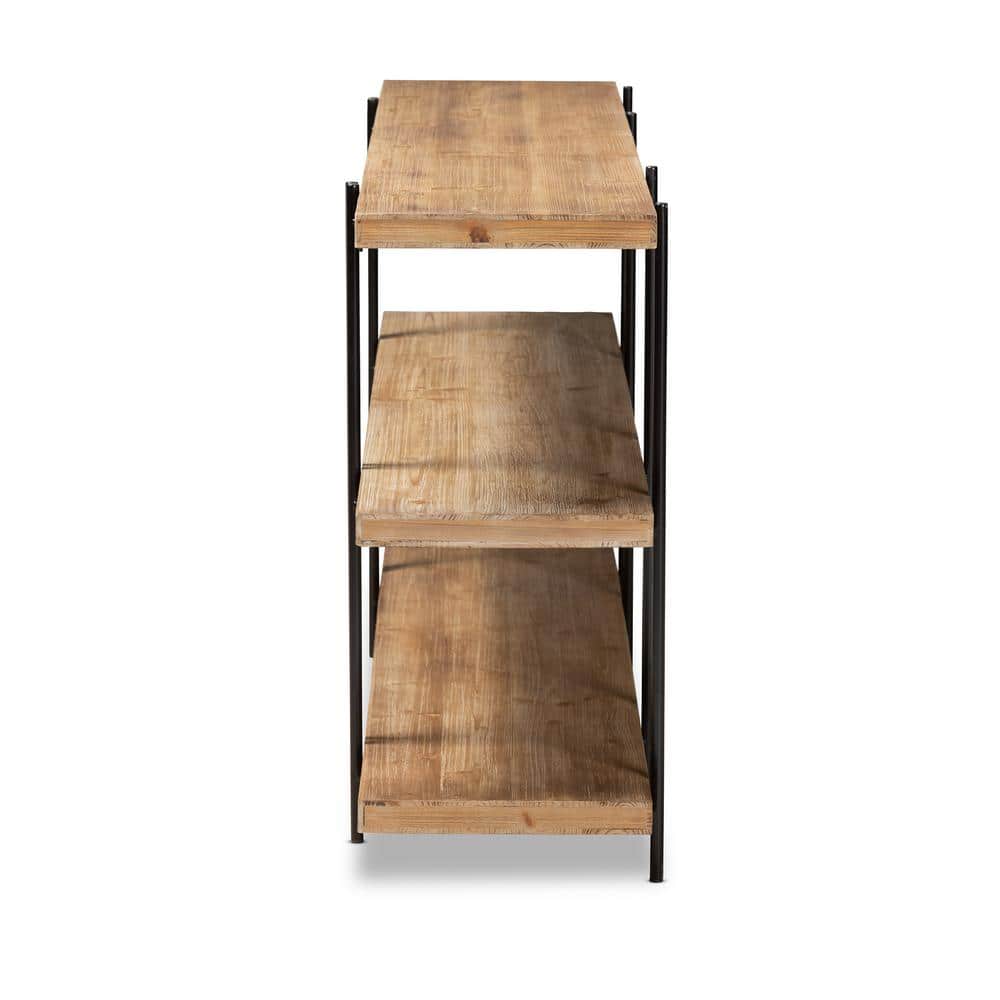 Natural Brown and Black Wood Metal Console Table with Storage