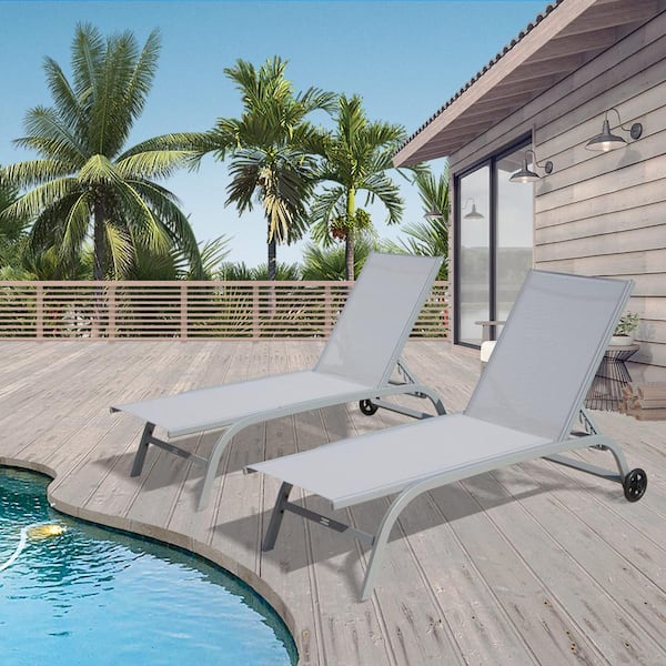 domi outdoor living 2-Piece Grey Outdoor Adjustable Chaise Lounge ...