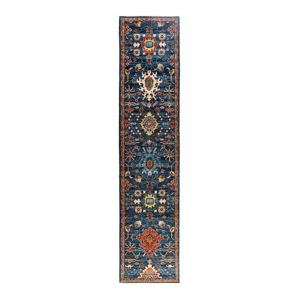 Serapi Blue 3 ft. x 12 ft. Tribal Wool Indoor Area Rug