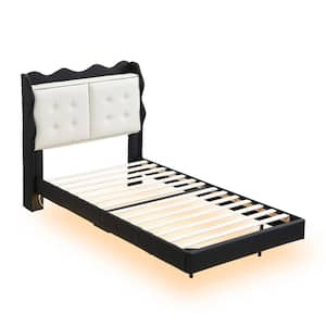 Gray Wood Frame Twin Platform Bed with LED Light Strips