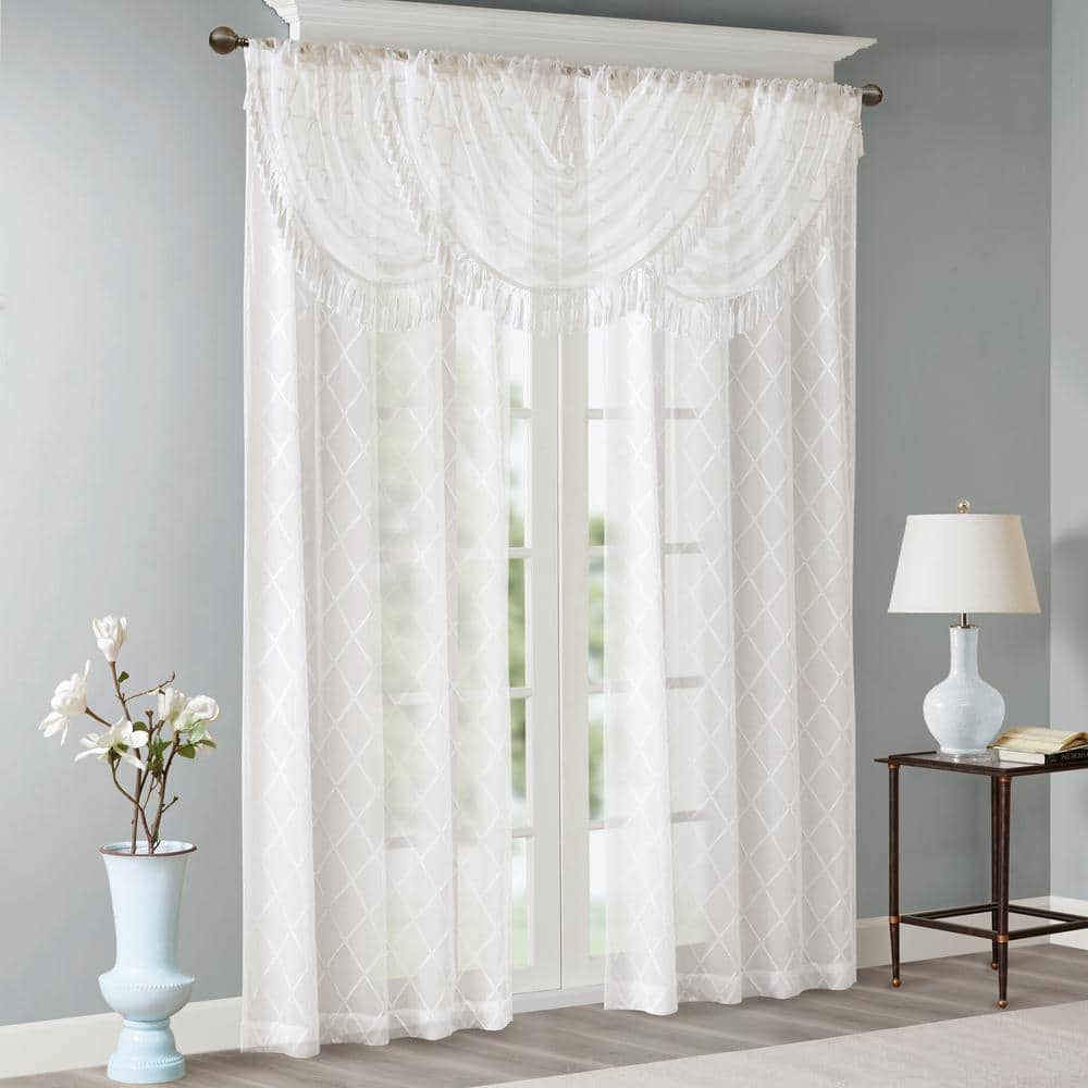 White Sheer Embroidered Waterfall Valance with Tassels