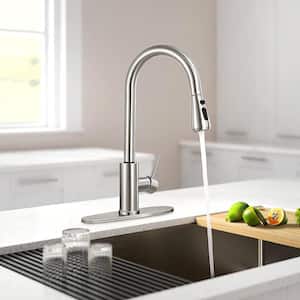 1-Handle Pull Down Sprayer Kitchen Faucet Single Level Stainless Steel Kitchen Sink Faucets in Brushed Nickel