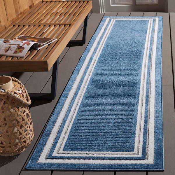 Cabana Light Blue/Ivory 2 ft. x 9 ft. Striped Border Indoor/Outdoor Runner Rug