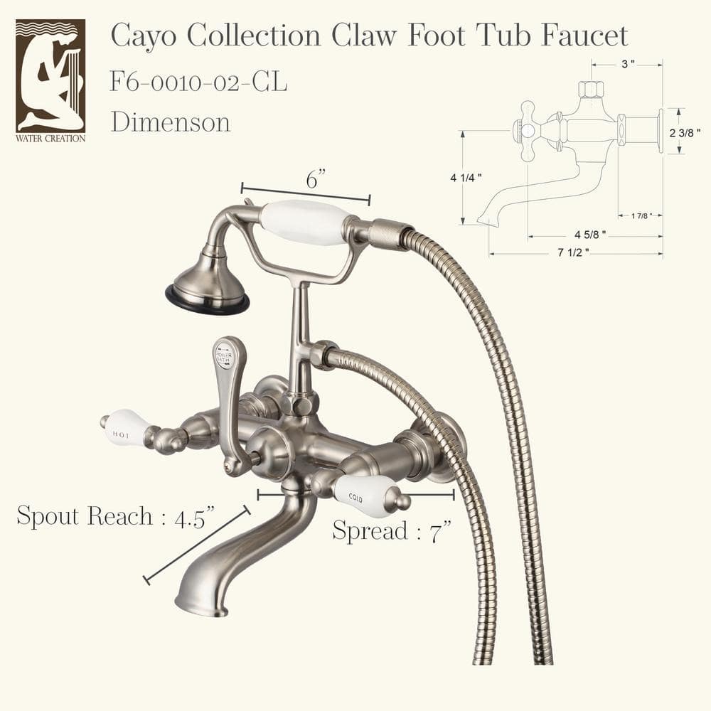 Classic Elegance Brushed Nickel Wall Mount Tub Faucet with Porcelain Handle