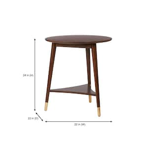 Ramsey Round Sable Brown Wood End Table with Brass Caps (22 in. W x 24 in. H)