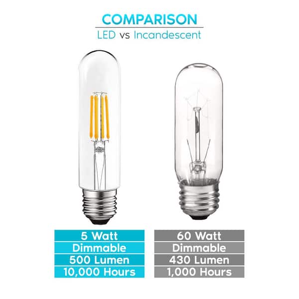 YFXRLIGHT Dimmable T10 LED Bulbs Warm White 2700K,6W LED Tubular Edison  Bulbs 60 Watt Equivalent,550LM, E26 Medium Base Lamp Bulb for Desk Lamp