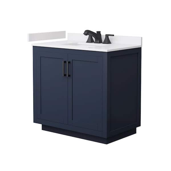 Miranda 36 in. Single Freestanding Dark Blue Bath Vanity with White Cultured Marble Top