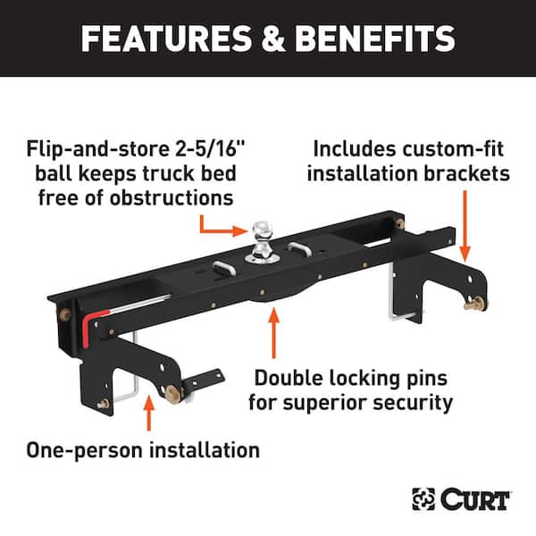 CURT Double Lock EZr Gooseneck Hitch Kit with Brackets, Select Silverado, Sierra