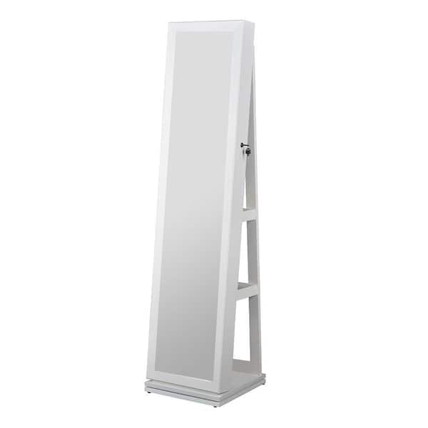 White Jewelry Cabinet Standing, 360° Rotating Jewelry Armoire