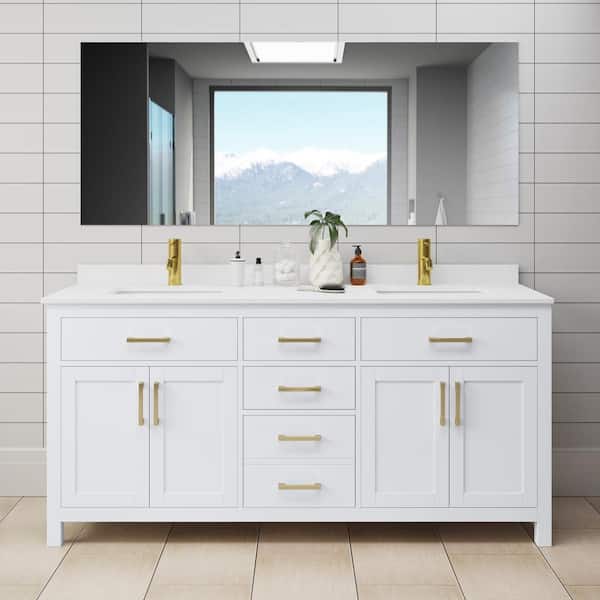 Wyndham Collection Beckett 72 in. W x 22 in. D x 35 in. H Double Sink Bath Vanity in White with White Cultured Marble Top