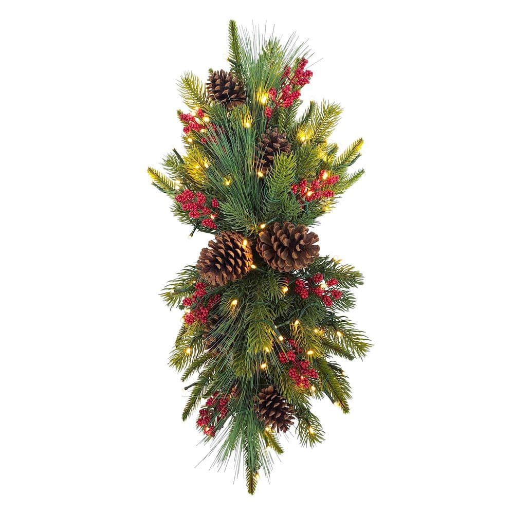 28 in. Pre-Lit Adorned Battery-Operated Artificial Christmas Swag price history on PriceWatchPro